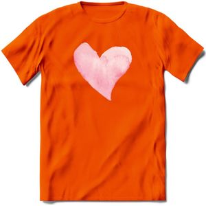 Valentijn Pastel waterverf Hart T-Shirt | Grappig Valentijnsdag Cadeautje voor Hem en Haar | Dames - Heren - Unisex | Kleding Cadeau | - Oranje - 3XL