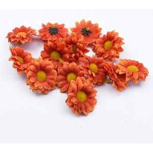 100 Stuks Mini Zonnebloemen – Kunstbloemen – Oranje – 5 cm – Decoratie Bloemetjes