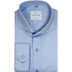 Vercate - Strijkvrij Overhemd - Lichtblauw - Blauw - Slim Fit - Twill Geweven Katoen - Lange Mouw - Heren - Maat 37/S