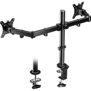 Verstelbare Dual Monitor Arm 13-32 inch Schermen - Ergonomische Bureau Standaard met C-Klem en Doorvoertule - VESA 75x75 100x100 - Tafelsteun