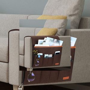 Sofa Organizer afstandsbediening houder, bedtas, antislip nachtkastje, caddy opbergtas voor telefoon, tijdschrift, boeken, bril - koffie