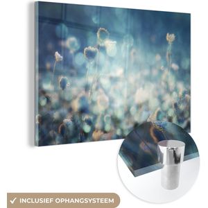 MuchoWow - Bloemen - Planten - Blauw - Botanisch - Glazen plaat - 180x120 cm - Foto op glas - Muurdecoratie