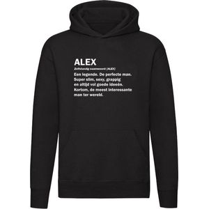 Alex | Unisex | Trui | Sweater | Hoodie | Capuchon | Zwart | Jongensnaam | Woordenboek | Encyclopedie | Verjaardag | Grappig | Cadeau