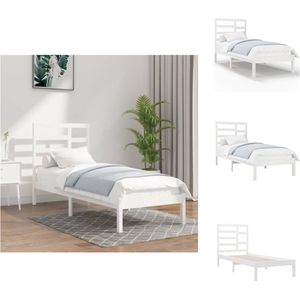 vidaXL Bedframe Eenpersoons - Massief Grenenhout - 90 x 200 cm - Wit - Bed