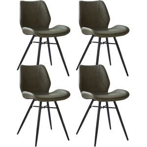 Dimehouse Set van 4 Eetkamerstoelen Beau Industrieel Groen Kunstleer - Zonder Armleuningen - Kunstleer - Industrieel