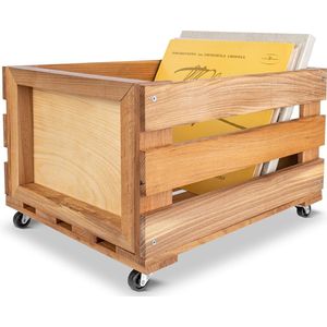 Creative Deco Opbergkist voor LP's | Opbergbox voor 80 Platen | Houten Plank Box Met Wielen 46 x 36 x 29 cm (+/- 1cm) | Vinyldoos Platenkist Hout | Voor Fruit, Wijn, Speelgoedkist