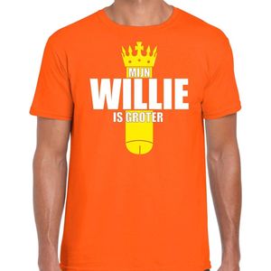 Koningsdag t-shirt mijn Willie is groter met kroontje oranje - heren - Kingsday outfit / kleding / shirt XL