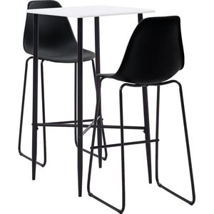 The Living Store Barset Bartafel en Barstoelen - Wit - 60x60x111 cm - Zwart - 48x57x112.5 cm - The Living Store