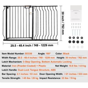 Kibus Baby/Honden/Dieren hekje voor binnen - Traphekje - Kinderhekje - Dierenhekje - Indoor - Draaibaar - Zwart - Zonder boren - 749-1229mm Breedtebereik