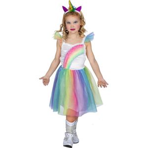 Wilbers & Wilbers - Fantasie Eenhoorn Regenboog Fabel - Meisje - Multicolor - Maat 128 - Carnavalskleding - Verkleedkleding