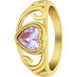 Lucardi Dames vintage ring met hart paars – Maat 63 – 20mm - Ring - Cadeau - Moederdag - Staal goldplated - Goudkleurig
