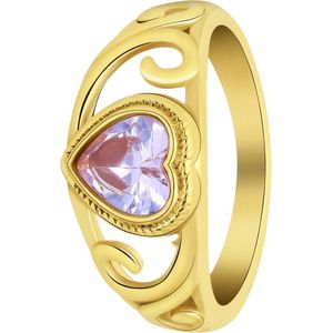 Lucardi Dames vintage ring met hart paars – Maat 63 – 20mm - Ring - Cadeau - Staal goldplated - Goudkleurig