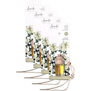 Autoparfum 4x - 'Jasmin' - Jasmijn - 8 ml - Hanger - Hangers - Verfrisser - Luchtverfrisser - Geurverfrisser - Autogeur - Parfum - Geur - Hout - Houten - Geurflesje - Fles - Flesje - Flesjes - Glas - Glazen - Klein - Kleine - Geel - Auto