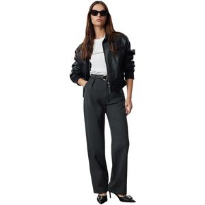 Trendyol Antracietkleurige Riem Rechte/Rechte Snit Geweven Stoffen Broek Twoaw25Pl00046
