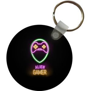 Sleutelhanger - Gaming - Quotes - Neon - Alien gamer - Controller - Plastic - Rond - Uitdeelcadeautjes