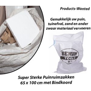 15-Stuks Super Sterke Puinruimzakken 65 x 100 cm met Bindkoord