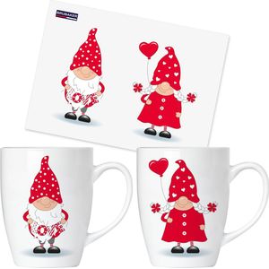 BRUBAKER Koffiemokken met verliefde dwergen met wenskaart - koffiemok - 300 ml kabouterkopjes cadeauset - hartdwergenset in geschenkdoos - Love Gnome