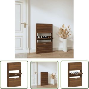 The Living Store Schoenenkast Eiken - 59 x 17 x 108 cm - Neerklapbare lades