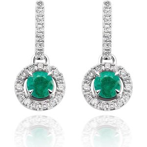 Orphelia OD-5332/EM - Oorhanger - 18 Karaat Witgoud - Diamant 0.40 ct / Emerald 0.71 ct - 2 cm