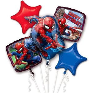 Amscan – Spiderman – Ballon set – 5-Delig – Helium ballon – Folieballon - Happy Birthday – Versiering - Kinderfeest.