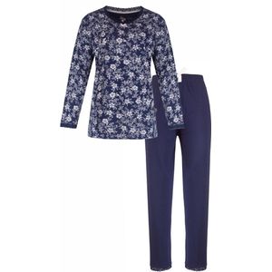 Tenderness Dames Pyjama Set - Gebloemd Dessin - 100% Gekamde Katoen - Blauw- Maat 3XL