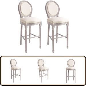vidaXL Barkrukken - Set van 2 - Linnen - Wit Barstoelen - Krukjes - Vintage Stoelen - Klassieke Stoelen - Bar Stools