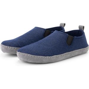 Travelin' In-Home Dames Sloffen - Wollen Pantoffels - Instappers met suède zool - Marine Blauw