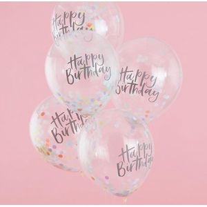 Confettiballonnen Happy Birthday Pastel | 5 stuks