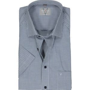 MARVELIS comfort fit overhemd - korte mouw - popeline - donkerblauw met wit geruit - Strijkvrij - Boordmaat: 45