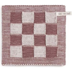 Knit Factory Gebreide Pannenlap Block - Pannenlappen gemaakt van 50% katoen & 50% acryl - Blokken motief - Traditionele look - 1 stuk - Ecru/Stone Red - 23x23 cm