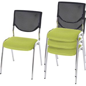 Cosmo Casa Set van 4 Bezoekersstoelen - Stapelbaar - Vergaderstoel - Stof/Textiel - Groene Zitting - Chromen Poten