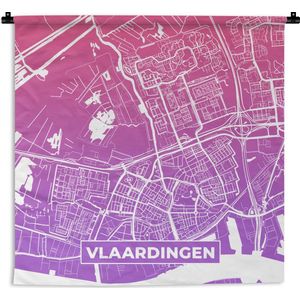 Wandkleed - Wanddoek - Stadskaart - Vlaardingen - Paars - Roze - 180x180 cm - Wandtapijt - Plattegrond