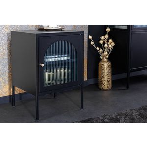 Modern nachtkastje PARIS 60cm zwart metalen geribbelde vitrinekast - 43329