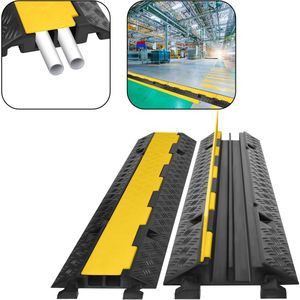 Kabelbrug met 2 kanalen, overrijbeveiliging, 100 x 24 x 5 cm, kabelgoot, brug met deksel, oprijplaat, overrijdbaar, stopperbescherming, brug, rubberen helling, bescherming, auto en vrachtwagen,