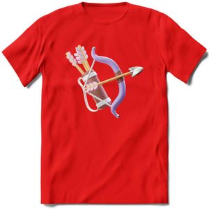 Valentijn pijl en boog Hart T-Shirt | Grappig Valentijnsdag Cadeautje voor Hem en Haar | Dames - Heren - Unisex | Kleding Cadeau | - Rood - L