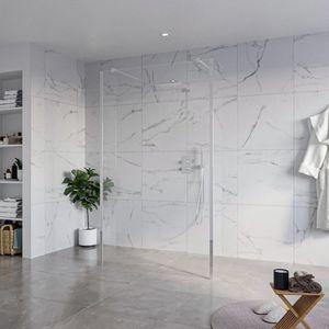 FugaFlow Eccelente Vetro Vrijstaande inloopdouche badkamer - 120x200cm - Helder - antikalk - 8mm veiligheidsglas - 2 zijwanden 40cm - met wandarmen en hoekprofielen - Chroom -