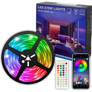 LED Strip 5 Meter RGB – 16 Miljoen Kleuren – App & Afstandsbediening – Zelfklevend – Sfeerverlichting voor Woonkamer, Slaapkamer, Gaming Setup