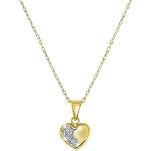 Lucardi Dames Kettinghanger hart kristal - 14 karaat goud - Ketting - Cadeau - 45 cm - Geelgoud