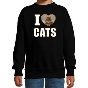 I love cats sweater met dieren foto van een bruine kat zwart voor kinderen - cadeau trui katten liefhebber - kinderkleding / kleding 98/104