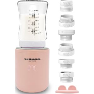 Vulpes Goods® BabyCare - Flessenwarmer Pro - Draagbare Baby Flessenwarmer voor Onderweg - Intelligente Flesverwarmer - 4 Temperatuurniveaus - Draadloos - Inclusief 6 Adapters - USB Oplaadbaar - 8.800 mAh - Incl. E-book - Roze