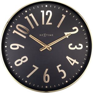 Design wandklok - 40cm - Stille klok - Zwart met goud - NeXtime Alchemy