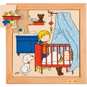 Educo Babypuzzel Slapen - Houten speelgoed - Houten puzzel - Educatief speelgoed - Kinderspeelgoed - 24x24cm - 12 stukjes