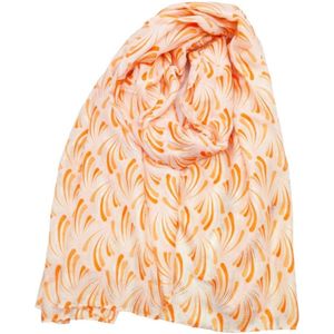 Lange dames sjaal Elle fantasiemotief oranje wit abrikoos meloen goud