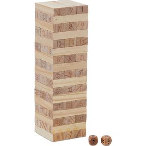 Relaxdays vallende toren - houten toren spel - met getallen - stapelspel - wiebeltoren