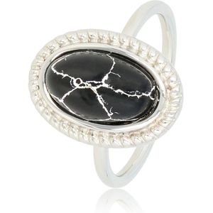 *My Bendel - Vintage ring met zwarte steen - Edelstalen vintage ring met zwart marmeren steen - Met luxe cadeauverpakking