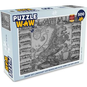 Puzzel Zwart wit landkaart van Nederland in de vorm van een leeuw - Legpuzzel - Puzzel 500 stukjes