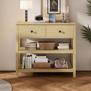 Sweiko Sidetable - Console - Houten kaptafel - met laden + open vakken - Natuurlijke