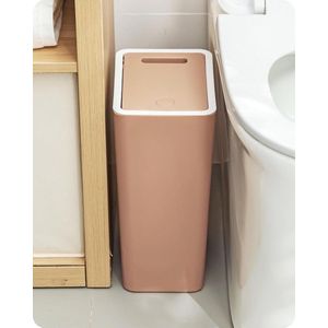 Push-Lid keuken vuilnisemmer, druk cover art keuken vuilnisemmer slanke vuilnisemmer voor woonkamer toilet afval kantoor prullenmand (bruin)