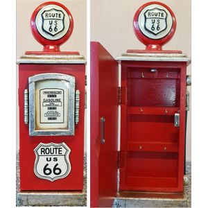 Sleutelkast van hout Route 66 retro benzinepomp rood voor thuis cafe bar man cave showroom garage