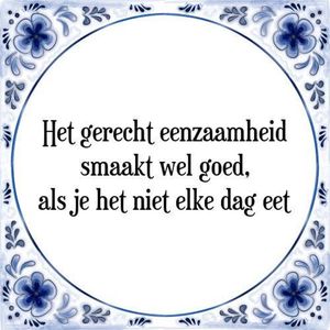 Tegeltje met Spreuk (Tegeltjeswijsheid): Het gerecht eenzaamheid smaakt wel goed, als je het niet elke dag eet + Kado verpakking & Plakhanger